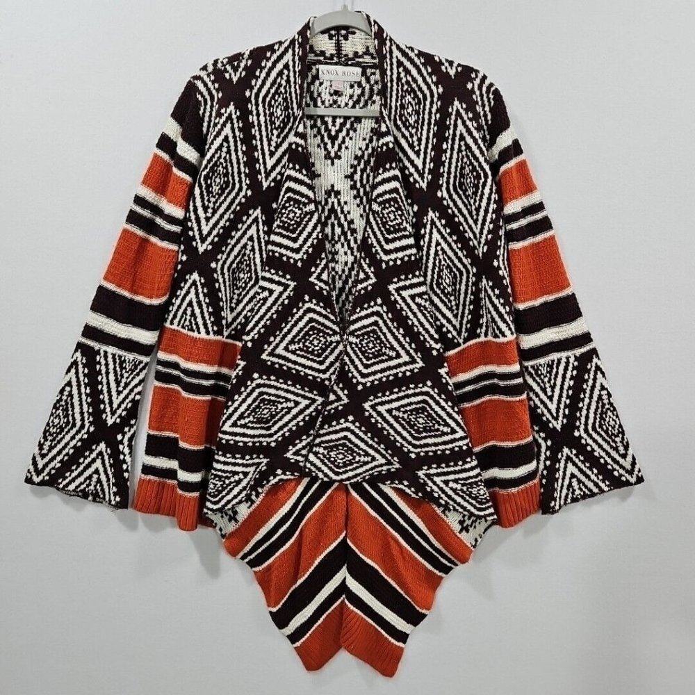 Knox‎ Rose Size 1X Waterfall Open Front Cardigan Autumn Brown Orange Fair Isle